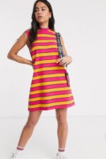 Çizgili Kolsuz Kadın Elbise