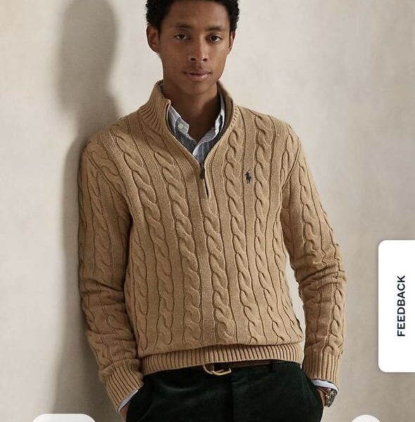 R Camel Yarım Fermuar Erkek Örgü Kazak