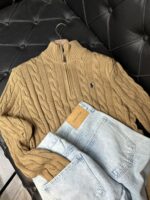 R Camel Yarım Fermuar Erkek Örgü Kazak - Görsel 3