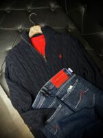 R Camel Yarım Fermuar Erkek Örgü Kazak - Görsel 5