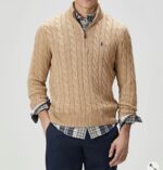 R Camel Yarım Fermuar Erkek Örgü Kazak